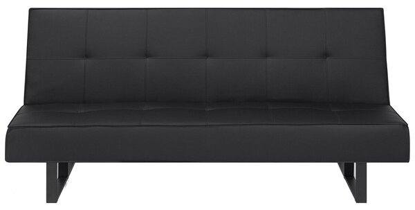 Sofa rozkładana czarna ekoskóra bez podłokietników spanie 3-osobowa Derby Beliani