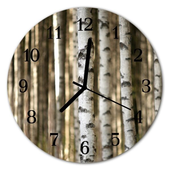 Zegar szklany okrągły Brzozy las drzewo