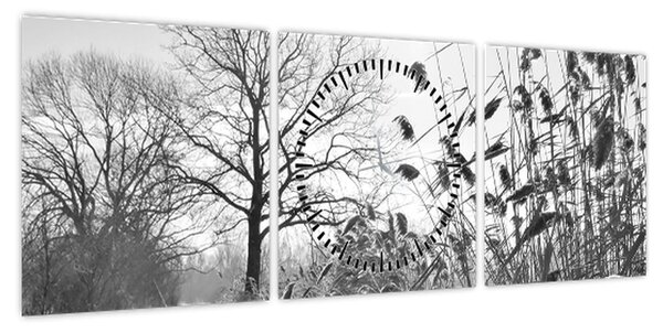 Obraz - Pola w zimie (z zegarem) (90x30 cm)
