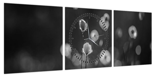 Obraz - Trawa bawełniana na łące (z zegarem) (90x30 cm)