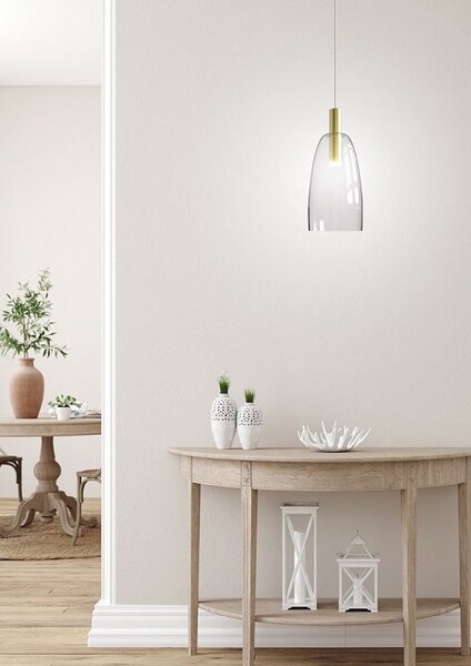Złota lampa wisząca LED ze szklanym kloszem - V027 L0-W29