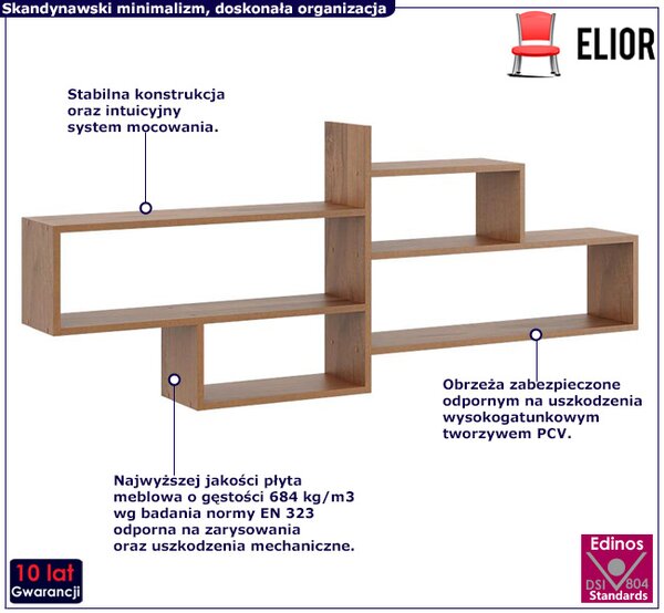 Minimalistyczna półka ścienna w kolorze orzecha D5-H18