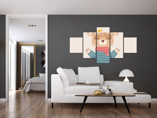 Obraz - Beżowy miś z koroną (125x70 cm)