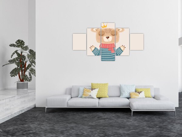 Obraz - Beżowy miś z koroną (125x70 cm)