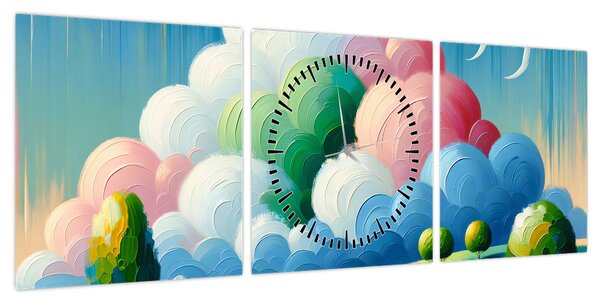 Obraz - Krajobraz z chmurą (z zegarem) (90x30 cm)