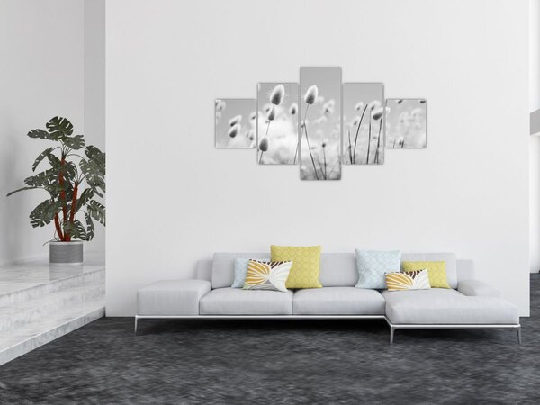 Obraz - Trawa z ogonkiem króliczka Boho (125x70 cm)