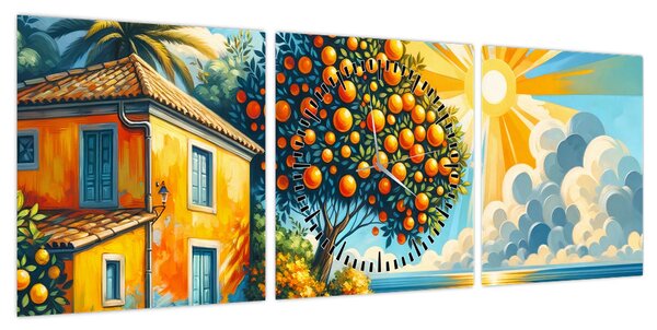 Obraz - Dom z pomarańczami I. (z zegarem) (90x30 cm)