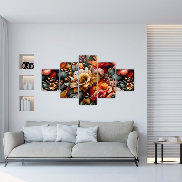 Obraz - Pomarańczowo-czerwone kwiaty (125x70 cm)