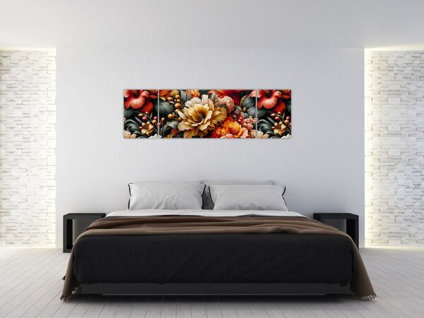 Obraz - Pomarańczowo-czerwone kwiaty (170x50 cm)