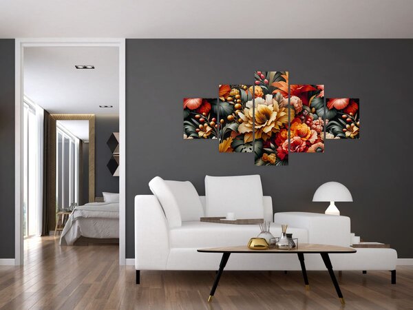 Obraz - Pomarańczowo-czerwone kwiaty (125x70 cm)