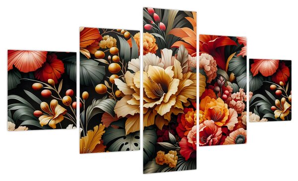 Obraz - Pomarańczowo-czerwone kwiaty (125x70 cm)