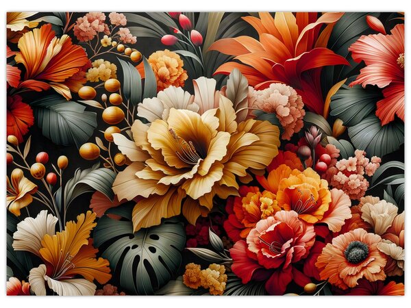 Obraz - Pomarańczowo-czerwone kwiaty (70x50 cm)