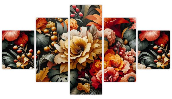 Obraz - Pomarańczowo-czerwone kwiaty (125x70 cm)