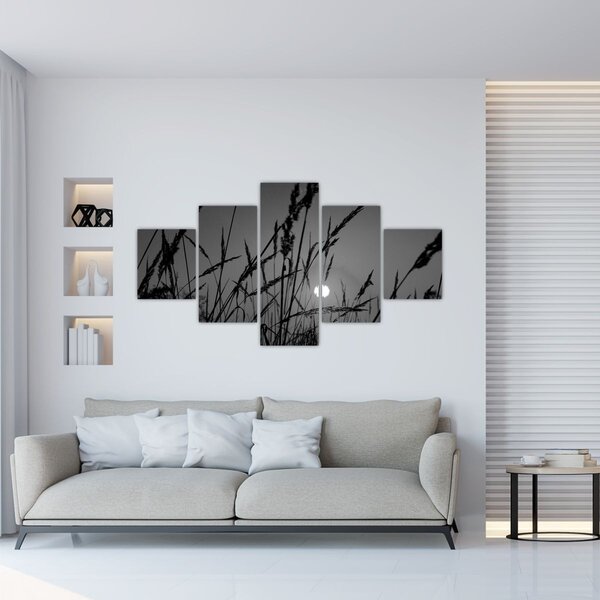 Obraz - Łąka z zachodem słońca (125x70 cm)