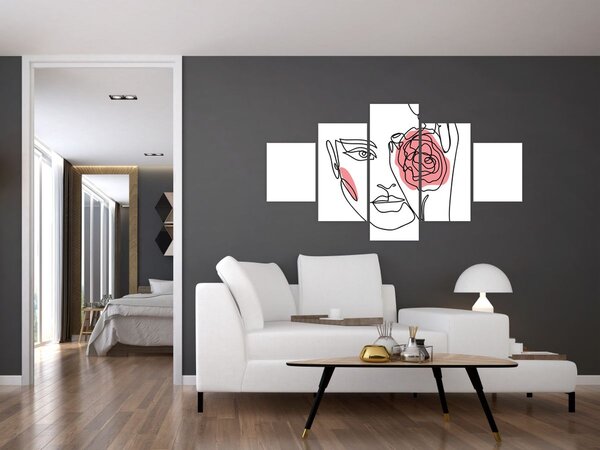 Obraz - Line art twarz z różą (125x70 cm)