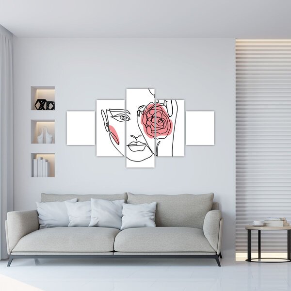 Obraz - Line art twarz z różą (125x70 cm)