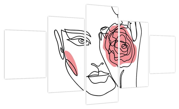 Obraz - Line art twarz z różą (125x70 cm)