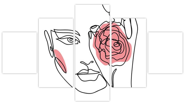 Obraz - Line art twarz z różą (125x70 cm)