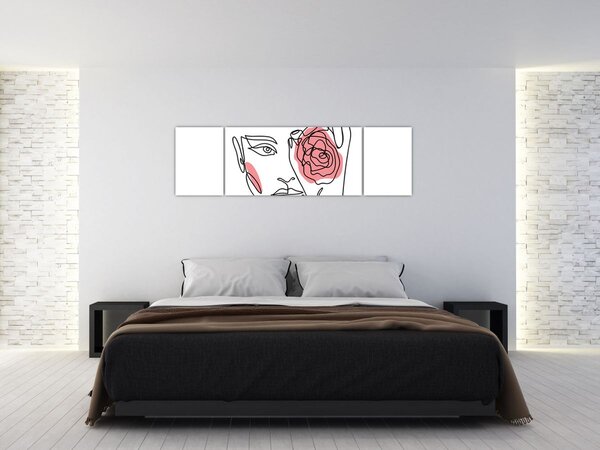 Obraz - Line art twarz z różą (170x50 cm)