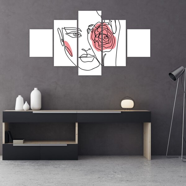 Obraz - Line art twarz z różą (125x70 cm)