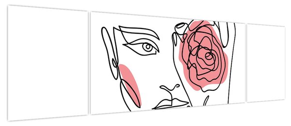 Obraz - Line art twarz z różą (170x50 cm)