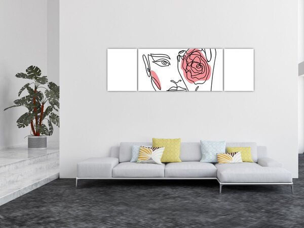Obraz - Line art twarz z różą (170x50 cm)