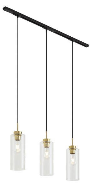 Nowoczesny system szynowy czarny z 3 lampami wiszącymi złoty z przezroczystym szkłem 1-fazowy - Iconic Laura