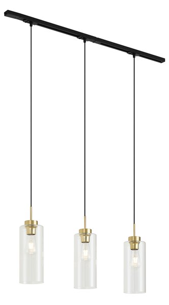 Nowoczesny system szynowy czarny z 3 lampami wiszącymi złoty z przezroczystym szkłem 1-fazowy - Iconic Laura