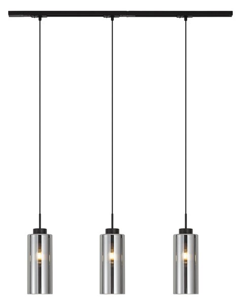 Nowoczesny system szynowy czarny z 3 lampami wiszącymi z przydymionego szkła 1-fazowy - Iconic Laura