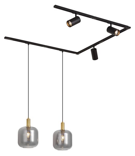 Nowoczesny system szynowy czarny z 2 lampami wiszącymi i 3 reflektorami 1-fazowy - Iconic Zuzanna Jeana Luxe