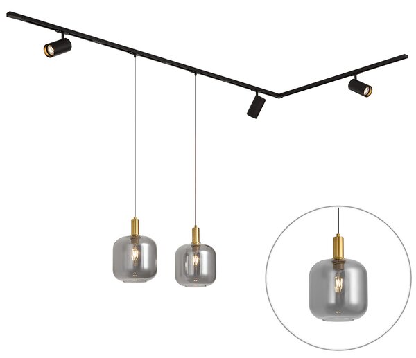 Nowoczesny system szynowy czarny z 2 lampami wiszącymi i 3 reflektorami 1-fazowy - Iconic Zuzanna Jeana Luxe