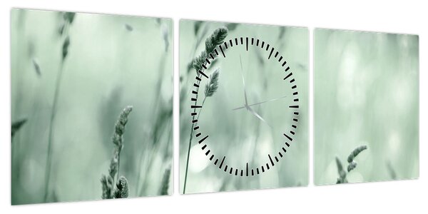 Obraz - Zielona łąka (z zegarem) (90x30 cm)