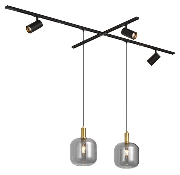 Nowoczesny system szynowy czarny z 2 lampami wiszącymi i 3 reflektorami 1-fazowy - Iconic Zuzanna Jeana Luxe
