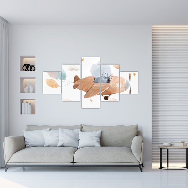 Obraz - Akwarela słoń w samolocie (125x70 cm)