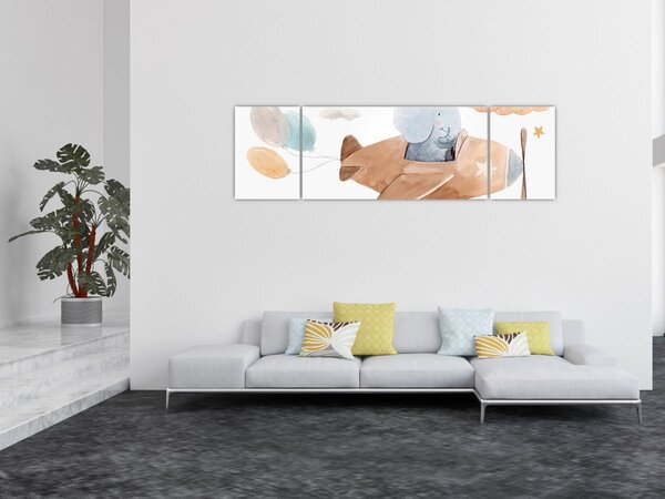 Obraz - Akwarela słoń w samolocie (170x50 cm)