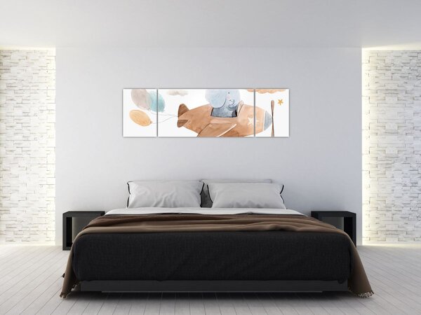 Obraz - Akwarela słoń w samolocie (170x50 cm)