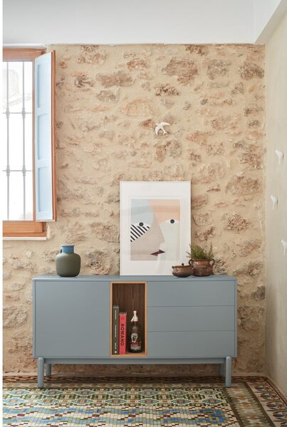 Niebieska/szara niska komoda 140x76 cm Corvo – Teulat