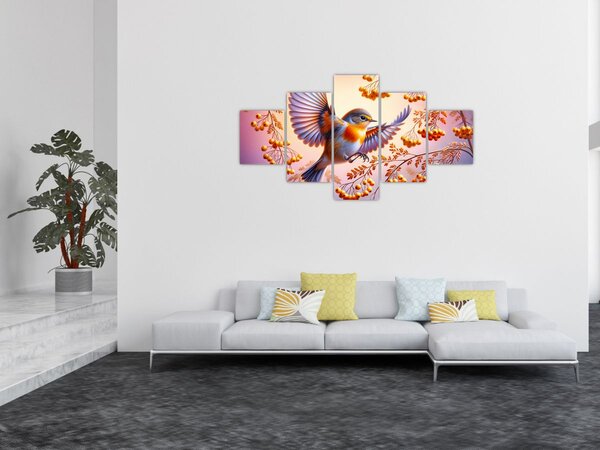 Obraz - Ptak z jarzębiną (125x70 cm)