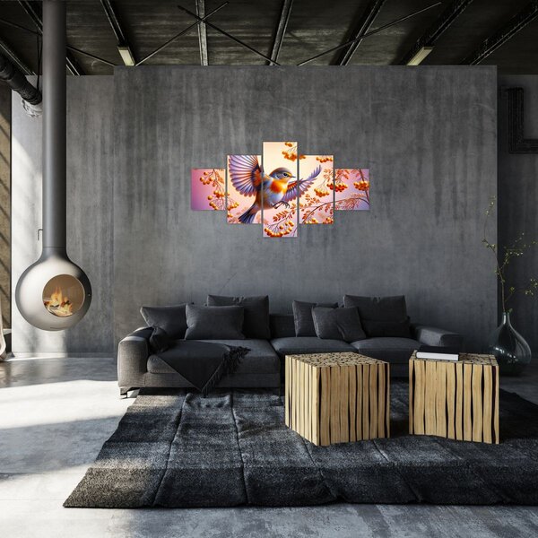 Obraz - Ptak z jarzębiną (125x70 cm)