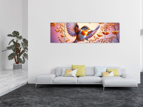Obraz - Ptak z jarzębiną (170x50 cm)