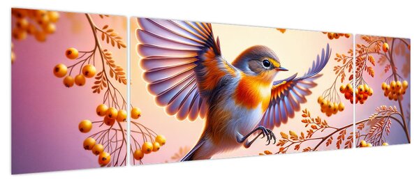 Obraz - Ptak z jarzębiną (170x50 cm)