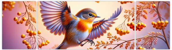 Obraz - Ptak z jarzębiną (170x50 cm)