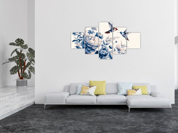 Obraz - Kolibry nad kwiatem (125x70 cm)