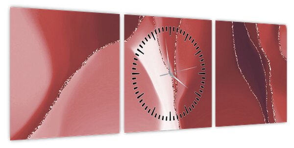 Obraz - Czerwony abstrakcyjny kwiat N⁰3 (z zegarem) (90x30 cm)