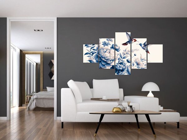 Obraz - Kolibry nad kwiatem (125x70 cm)