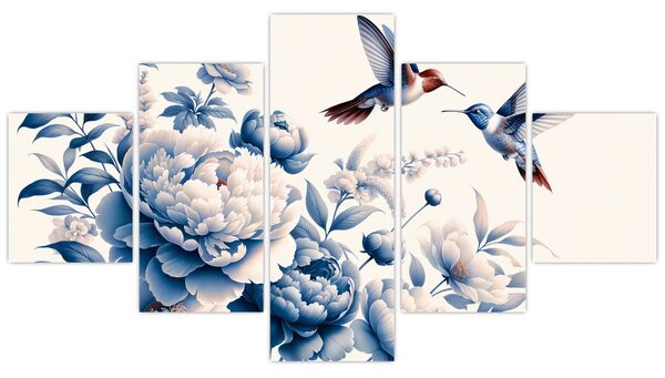 Obraz - Kolibry nad kwiatem (125x70 cm)