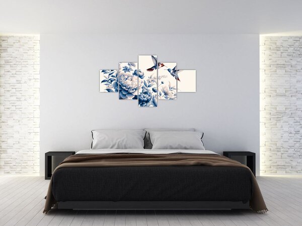 Obraz - Kolibry nad kwiatem (125x70 cm)