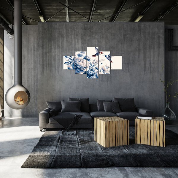 Obraz - Kolibry nad kwiatem (125x70 cm)