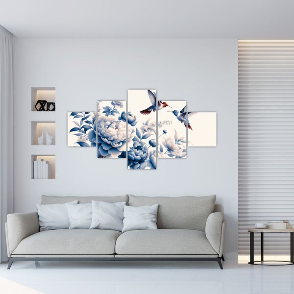 Obraz - Kolibry nad kwiatem (125x70 cm)