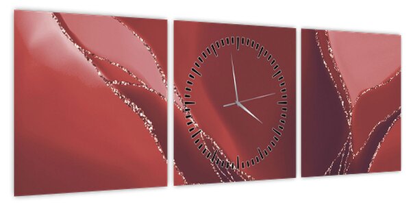 Obraz - Czerwony abstrakcyjny kwiat N⁰2 (z zegarem) (90x30 cm)